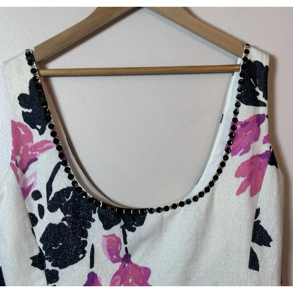 Lilly Pulitzer Dress Womens Size 8 White Strike Of Midnight Floral Jeweled Shift - Picture 16 of 16